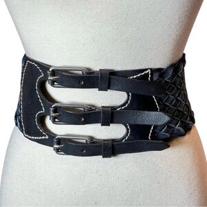 Vintage 1990s Gianfranco Ferre Jeans Denim Braided Leather Corset Waist Belt